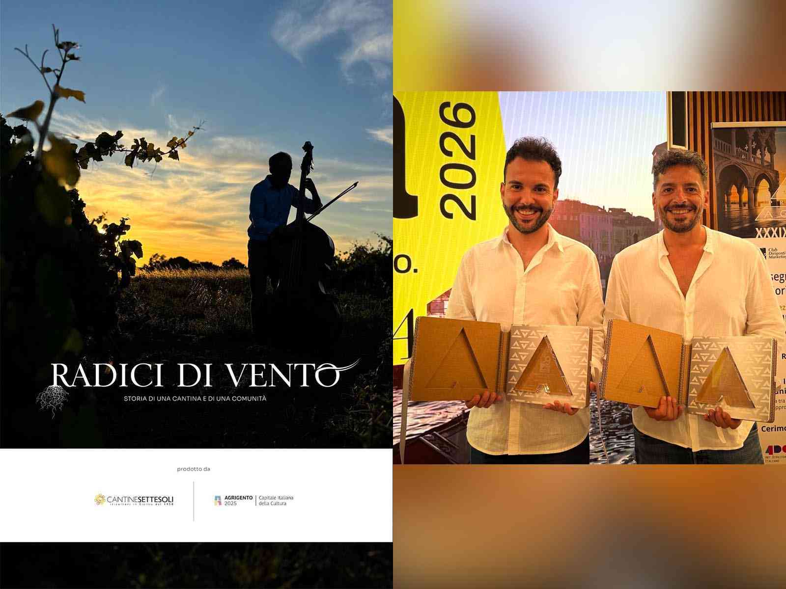 La locandina di Radici di Vento. Filippo Moschitta, Marketing Mandrarossa e Antonio Rao, CEO Tokay Creative Studios